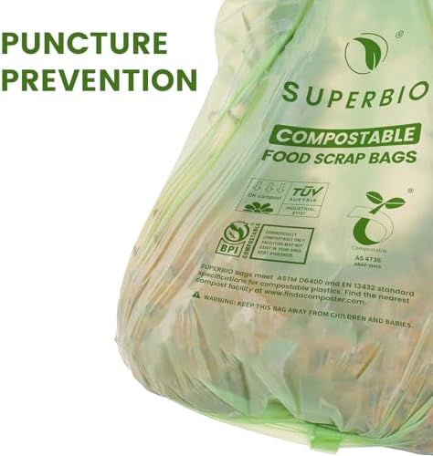 SUPERBIO 2.6 Gallon Compostable Bags with Handles, 100 Count,1 Pack, Food Scrap Bags Certified by BPI and OK compost INDUSTRIAL, 9.84L - Image 6
