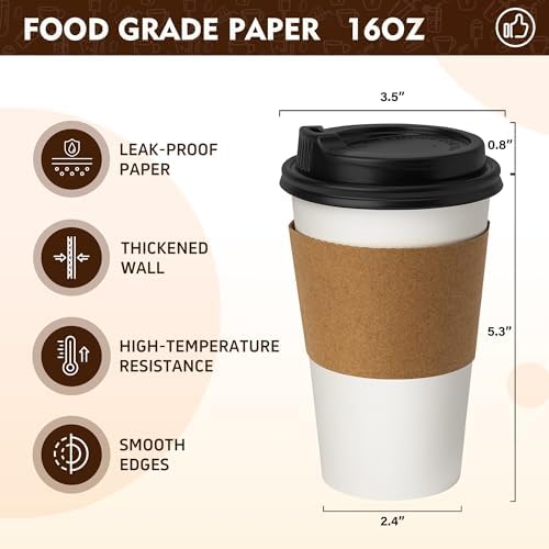 YEEHAW 16 oz 50 Pack Coffee Cups with Lids & Sleeves - Image 2