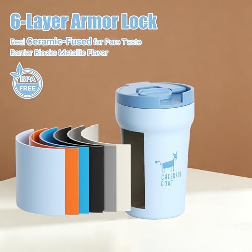 CHEERFUL GOAT Ceramic Lined Coffee Mug, Ceramic Travel Mug with Lid (Blue) - Image 5