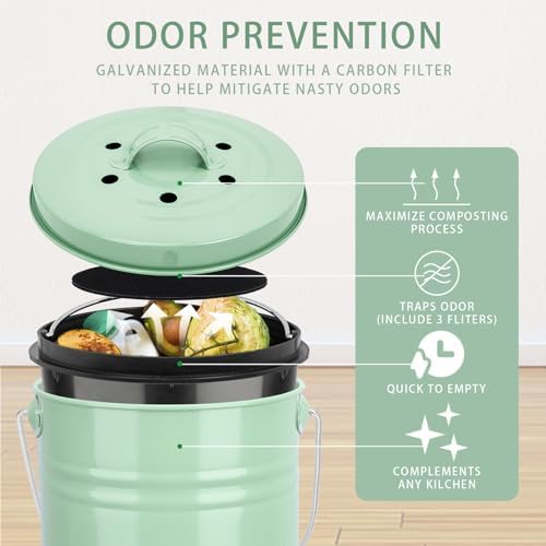 MUMTOP Compost Bin for Kitchen Countertop,1.3 Gal Metal Compost Container - Image 2