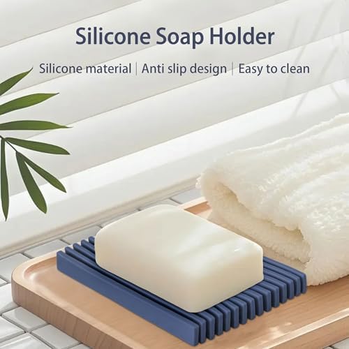Aoheuo Modern Minimalist Soap Dish (2Pack),Drainage Silicone Soap Holder,5.5 Long by 3.15 Wide,0.55 inches high,Used for Kitchen, Bathroom,and Bar Sink(Blue,Blue) - Image 4