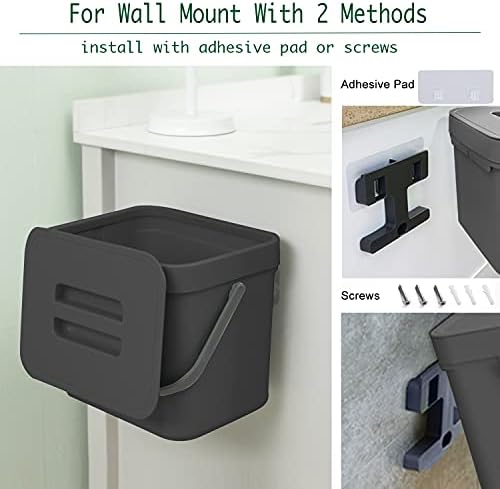 Kitchen Trash Can with Lid, LALASTAR Wall-Mounted Under Sink Small Garbage Can for Kitchen, Bathroom, Compost Bin Countertop, Cabinet Trash Can Hanging, 1.8 Gallon, (Black, 7L) - Image 3