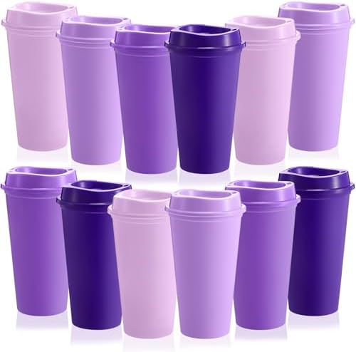 FillTouch 12 Pcs 16 oz Reusable Coffee Cups with Lids, Purple Gradient by FillTouch