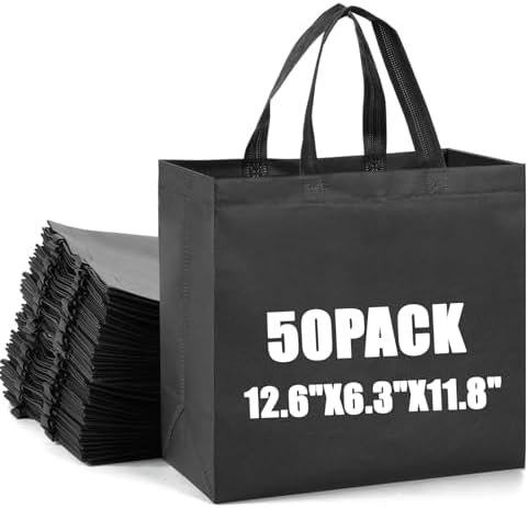 50pcs Reusable Grocery Bags with Handles Non Woven Shopping Tote Bags Bulk by Retainbre