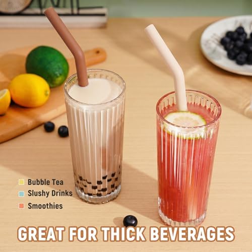 NiHome 6 PCS Extra Wide Reusable Bent Silicone Straws for Boba & Smoothies - Image 2