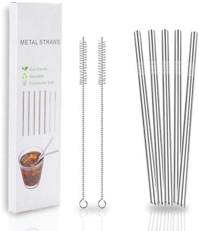 Lazycorner 5 Pcs Stainless Steel Smoothie Straws, 0.4'' Extra Wide Reusable Metal Drinking Straws for Milkshake, Smoothie, Beverage, Set of 5 with 2 Cleaning Brush - Image 2
