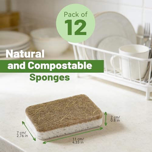 Natural Kitchen Sponges-12 Pack, Cellulose & Coconut Scrubber Dish Sponges - Image 2