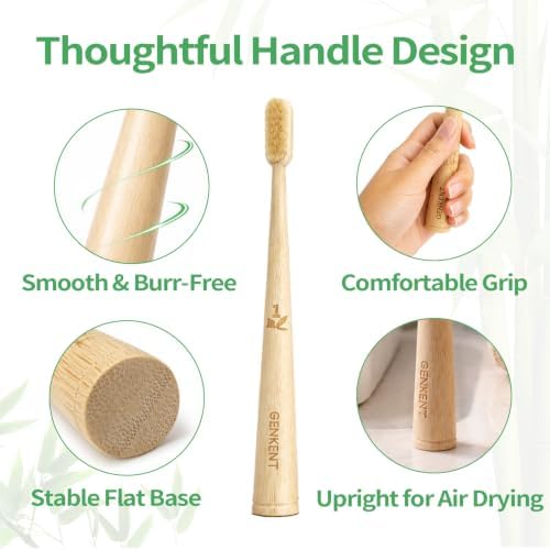 GENKENT Boar Bristle Bamboo Toothbrushes, 4 Pack, Natural Bristle Toothbrush Set - Image 4