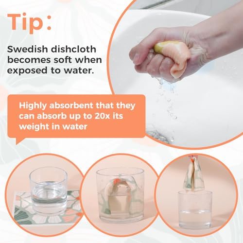 6 Pack Swedish Dishcloths for Kitchen,Abstract Floral Dish Towel with Clip - Image 5