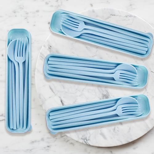 4 Sets Reusable Utensils Set with Case,Camping Cutlery Set Travel Silverware Set with Case Lunch Utensils Set for Work,Utensil Sets for Lunch Picnic Daily Use Outdoor (Lightblue) - Image 3