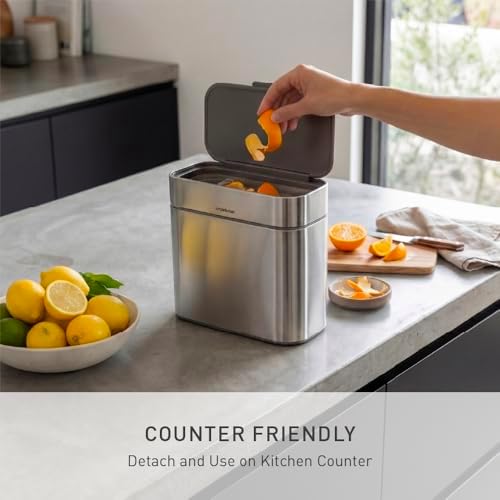 simplehuman Compost Caddy, Detachable and Countertop Bin, 4 Liter / 1.06 Gallon, Brushed Stainless Steel - Image 3