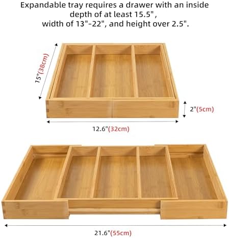 Utoplike Drawer Organizer Kitchen Utensils, Expandable Bamboo Cutlery Tray - Image 3