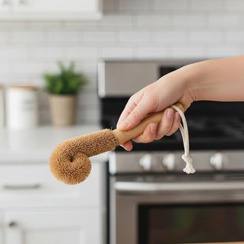 Cactus Bottle Brush Set, 2PCS-Eco-Friendly with Natural Wood Handle & Cactus Fiber Bristles for Deep Cleaning Bottles, Pans, and Kitchen Dishes - Image 4