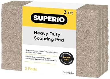 Scouring Pad Non-Scratching Scrubber Non-Scratch Cleaning Scrub Pads Heavy Duty Scouring Pad Reusable Kitchen Scrubbing Pad Pack of 3 Natural, by Superio by Superio