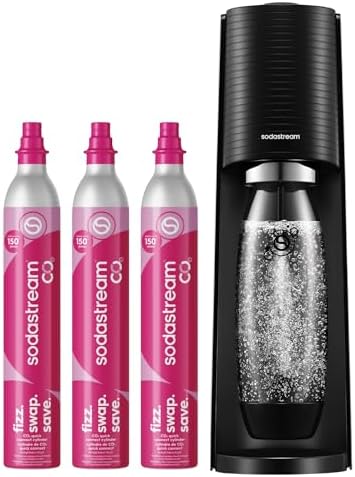 SodaStream TERRA Sparkling Water Maker, CO2 Bundle, CQC CO2 System, Includes 3 Quick Connect 60L CO2 Cylinders, 1 Dishwasher Safe BPA Free Bottle, Make your own Pepsi, Black by Unknown
