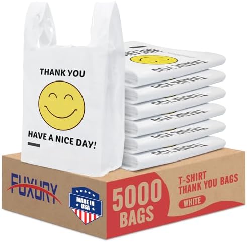 Fuxury 5000 (5K) Count Plastic Thank You Smiling Shopping Bags with Handles by Fuxury