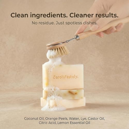 ZeroWastely Natural Dish Soap Bar - Value Pack of 3 Solid Soap Block 16oz - Lemon Scented, Long Lasting, Skin Friendly - Sustainably Made from 100% Organic Ingredients - Plastic Free Dish Soap - Image 6