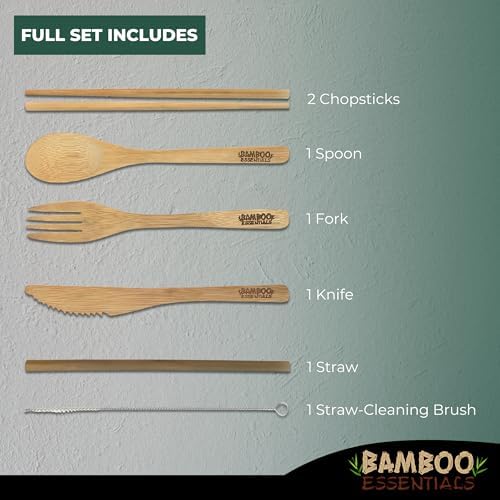 Travel Utensils with Case Set Fork, Knife, Spoon, Chopsticks, Straw, Straw-cleaning brush, Travel Pouch and Carabiner, Excellent For Everyday Use! ((1Set) Midnight Black) - Image 2
