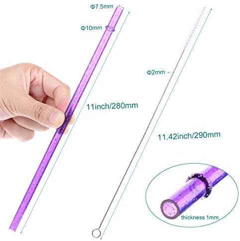 Dakoufish BPA-Free 12 Piece 11 Inch Reusable Clear Plastic Glitter Sparkle Drinking Straw Plus one Cleaning Brush (Yellow,11inch) - Image 3
