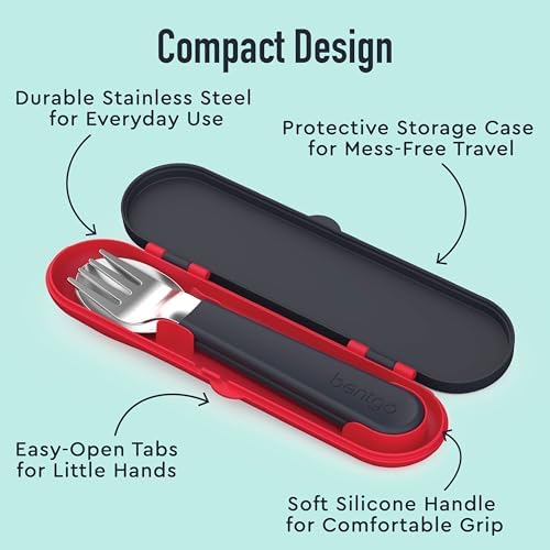 Bentgo Kids Stainless Steel Utensil Set - Reusable Fork, Spoon & Storage Case, PFAS- & BPA-Free, Easy-Grip Handles, Lightweight, Dishwasher Safe, School Lunch, Travel & Outdoors (NEW Sssnakes) - Image 4