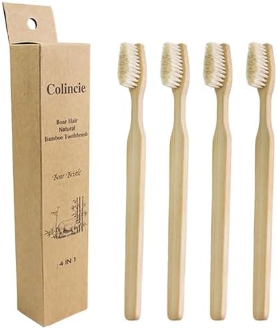 Bamboo Toothbrushes, Boar Bristle Toothbrush, Biodegradable Natural Bamboo Wooden Toothbrush (4) by Colincie
