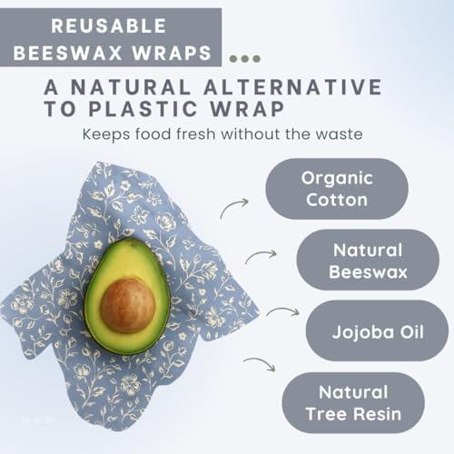 Beeswax Food Wraps 3 Pack (S, M, L) | Reusable, Organic, Plastic-Free Storage (White, Blue, Green - Beige Packaging) - Image 4