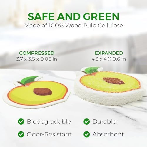 AIRNEX Biodegradable Cellulose Compressed Sponges Bulk - Fruit Shaped Kitchen Pack of 8 - Eco Friendly, Odor Free, Natural, Pop Up Compostable Scrubbers for Washing Dishes - Image 3