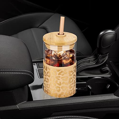 Tronco 20 oz Glass Tumbler with Lids and Straws, Reusable Iced Coffee Cups - Image 4