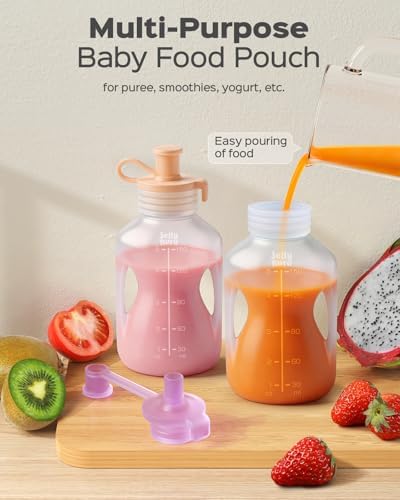 Jelly Ruru Silicone Reusable Baby Food Pouches, 5oz Squeeze Pouch, 2 Pack - Image 6