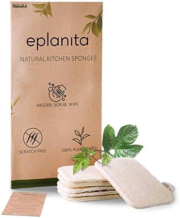 eplanita Natural Dishwashing Sponges (Pack of 6), Kitchen Eco Scrub Scourer, Natural Loofah Plant, Biodegradable and Zero Waste by eplanita