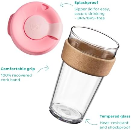 KeepCup Brew Cork, Reusable Glass Tumbler with Natural Cork, Grande Coffee Cup 16oz / 454ml - Black - Image 3