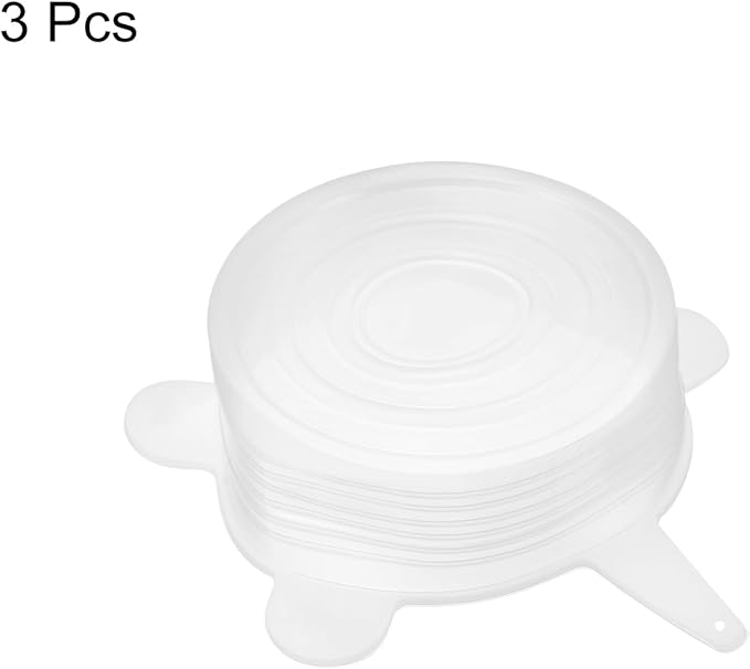 uxcell Silicone Stretch Lids, 3Pack 2.56" Round Container Lid Silicone Bowl Covers Reusable Silicone Lids for Cups, Bowls and Food Cover, White