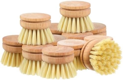 12 Pcs Bamboo Dish Brush Replacement Heads, Wooden Dish Brushes for Cleaning – Kitchen Wood Dish Scrubbers Washing Up Brush Heads Natural Bristle Brush Refills for Dishes, Pots by Unknown