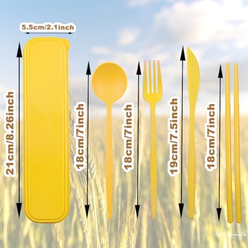 4 Sets Reusable Utensils Set with Case,Camping Cutlery Set Travel Silverware Set with Case Lunch Utensils Set for Work,Utensil Sets for Lunch Picnic Daily Use Outdoor (Yellow) - Image 2