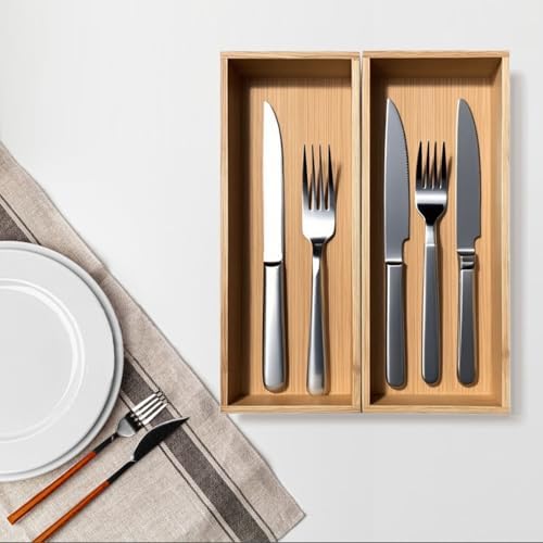 guiogc Multi-size bamboo drawer silverware Organizer, Utensil Tray for Kitchen (L:11.8"x4.92"x1.9", S:9.85"x3.55"x1.8" Set of 4) Space-saving bamboo storage set designed for small families - Image 4