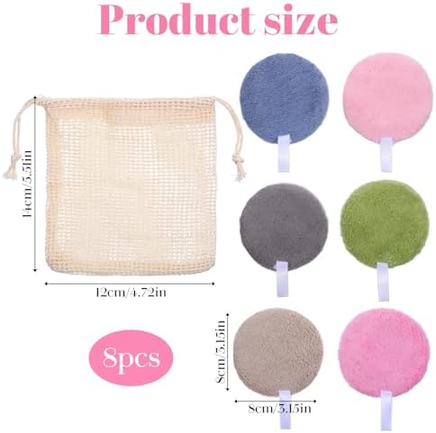8Pcs Reusable Makeup Remover Pad, Soft Coral Fleece Round Cotton Pad - Image 2