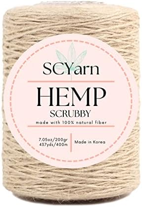 for Hemp Scrubbies 383 Yards (350meters) 7.05oz(200gr) Biodegradable Scrubby Yarn for Washing Dish and Bathroom Eco Friendly Zero Waste Crochet and Knitting Project by SCYarn