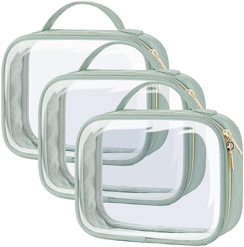 PACKISM Clear Makeup Bag Travel - TSA Approved Toiletry Bag, 3 Pack Green by Packism
