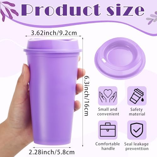 FillTouch 12 Pcs 16 oz Reusable Coffee Cups with Lids, Purple Gradient - Image 2