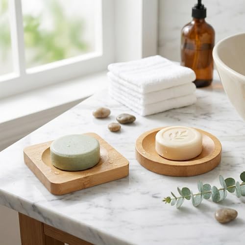 2 Pcs Bamboo Soap Dish Holders, Shower Steamer Holder, Round Natural Wooden Soap Trays, Rustic Bathroom Accessories for Kitchen Bathroom Accessories(Round and Square) - Image 6