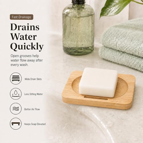 Bamboo Soap Dish, Slatted Bar Soap Holder for Bathroom - Image 3