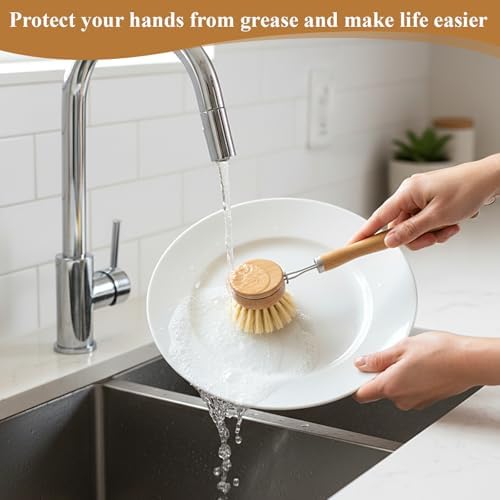10 Pcs Bamboo Dish Brush Replacement Heads Wooden Washing Up-Brush Heads Bamboo Dish Scrubber Brush Kitchen Wood-Dish Scrubbers Washing Up Brush-Heads for Cleaning Kitchen Utensils - Image 6