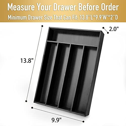 Besilord Bamboo Silverware Holder - Drawer Organizer with 5 Slots (Black) - Image 2