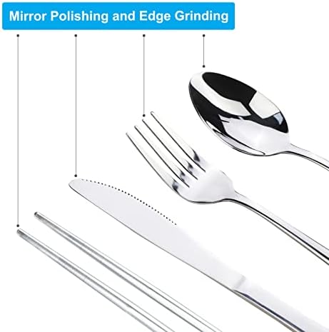 Portable Silverware Set with Case, Lengnoyp Travel Camping Utensils Set, Premium Stainless Steel Travel Cutlery Set - Image 4