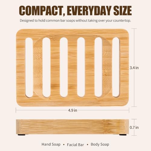 SAMEBUTECO Bamboo Soap Holder 2-Pack, 4.9 Inch Self Draining Bar Soap Saver with Pads - Image 6