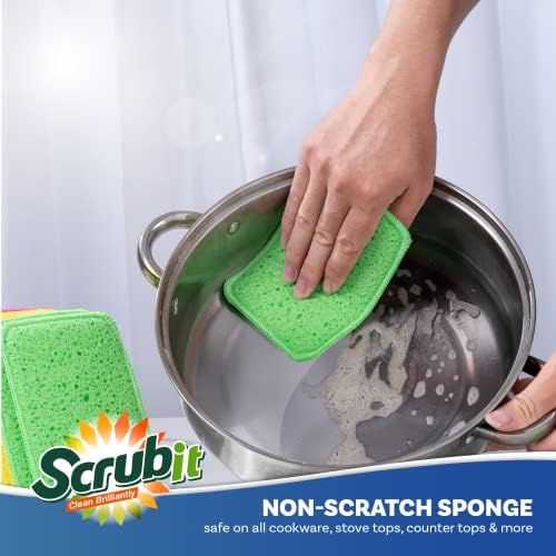 SCRUBIT - [12 Pack] Scrub and Wipe Cleaning Pads – Dual Sided Scouring Pad and Dish Sponge -Reusable Kitchen Sponge for Pots, Pans Utensils & Non-Stick Cookware - Assorted Color Dishwashing sponges - Image 4