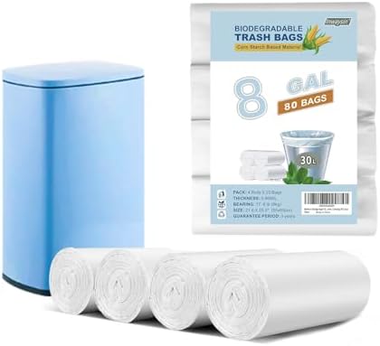 Medium Garbage Bags 8 Gallon / 30 Liters Trash Bags for Office, Kitchen, Camping, 80 Count, Clear White by Inwaysin