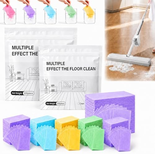 Multi-effect Floor Cleaner Sheets, Multi-surface Clean Tablets, 100-Count Fast-Dissolving Mopping and Deep Cleaning Solution for Hardwood, Wood, Tile, Vinyl, Marble, Laminate Floors by Huprh