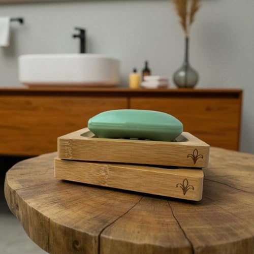 Bamboo Soap Dish – 2-Pack Self-Draining Soap Dish for Shower – Natural Bamboo Wood Tray for Bathroom with Drainage – Wooden Holder for Kitchen, Bath, Sink - Image 6