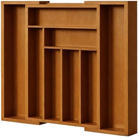 Pipishell Bamboo Expandable Drawer Organizer for Utensils Holder, Adjustable Silverware Organizer Cutlery Tray, Drawer Dividers for Utensils, Flatware, Knives in Kitchen, Bedroom, Living Room Brown by Pipishell